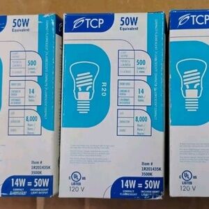 3 Pack TCP 3500K 14W R20 Reflector  Bulbs Compact Floodlight  New